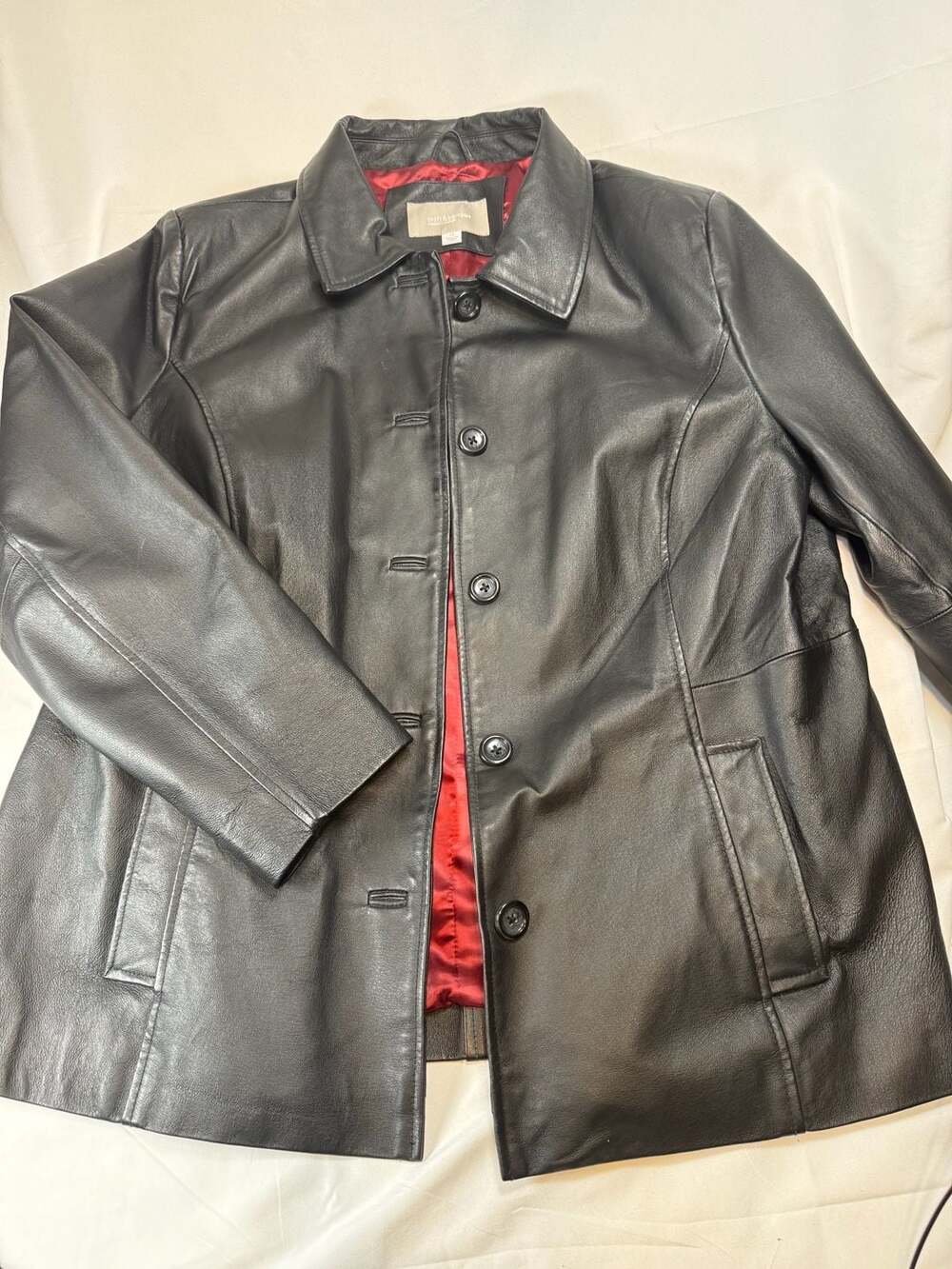 Croft & Barrow Women's Black Leather Jacket with Red Lining, Size 1X